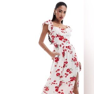 Hollister Red Floral Midi Dress